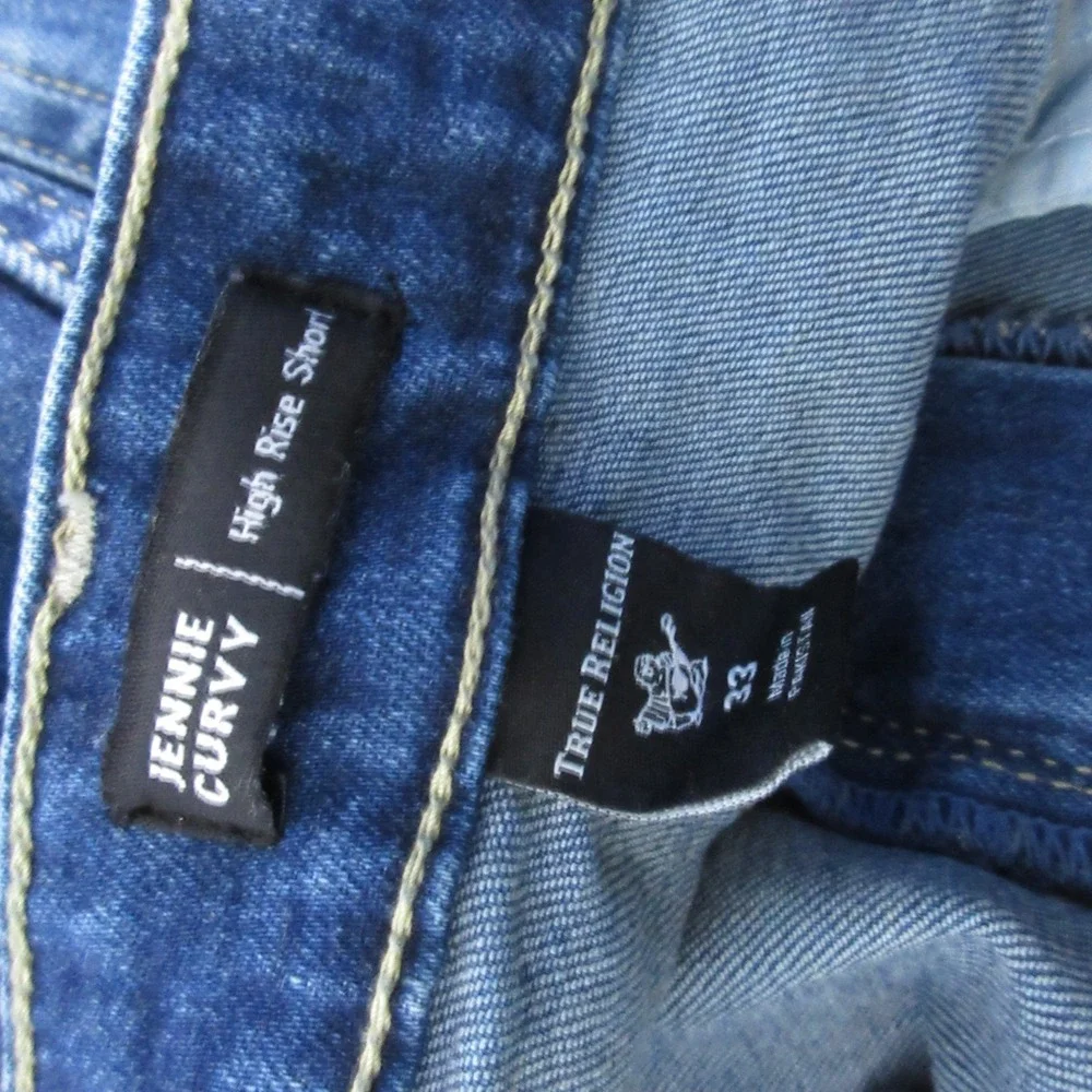 True Religion Jean Shorts Women 33 Jennie Curvy High Rise Cuff‎ Fray Hem Comfort